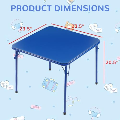 23.5'' Kids Folding Square Table, Card Table with Vinyl Padded Top, Foldable Activity for Indoor/Outdoor Use, Perfect for Picnic, Playtime and Learning, 23.5" W X 23.5" D X 20.5" H, Blue