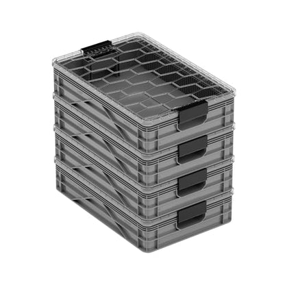 Quarter Crate 4-Pack Stackable Storage Bins, Gray | Polypropylene, 14 dividers included, 19.16x12.75x4.57 in, over 1000 lb stack, lids sold separately - color: Gray