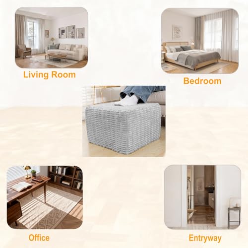 Asuprui Square Pouf Ottoman Stuffed, Light Gray, 20x20x14 Inch | Foot Rest, Lightweight, Modern Footstool, All-in-one Foam Filling, Chic Accent Piece for Living Room Bedroom - color: Light Gray
