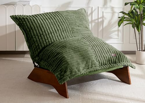 MAXYOYO Adjustable Living Room Chair, 3-Position Bean Bag Chair with Frame | Upholstered Accent Chair with Frame, Removable Cushion, Soft Reclining Lounge for Bedroom, Apartment, Office, Green - color: Striped Cross Green
