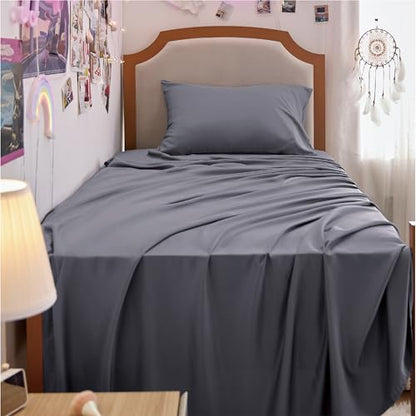 Bedsure PureWoven 100% Rayon Derived from Bamboo, Twin XL Sheets, 3 Pieces | Cooling Sheets for Hot Sleepers, Breathable & Silky Soft, 16" Deep Pocket, Hotel Luxury Bedding, Dark Grey - color: 01 - Dark Grey, size: Twin XL