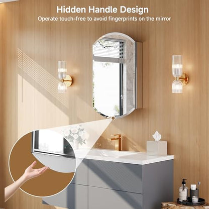 20"x32" Oval Bathroom Medicine Cabinet with Mirror, Reversible installation | Recessed or Surface Mount Medicine Cabinets with Adjustable Glass Shelves, Soft-Closed Hinge, Chrome Aluminum Frame - size: 20" x 32"