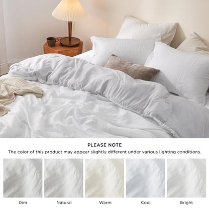 Bedsure Queen Size Comforter Set, Reversible White Soft Prewashed Bedding for All Seasons, 3 Pieces Warm Down Alternative Bed Set, 1 Lightweight Comforter (90"x90") and 2 Pillowcases (20"x26")