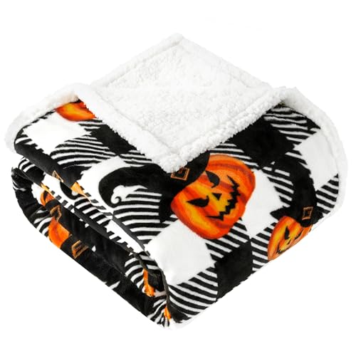 Halloween Blanket Twin Size 60" X 70"，Pumpkin Sherpa Fall Fuzzy Fluffy Soft Cozy Blankets, Fleece Flannel Plush Microfiber Throw for Couch Bed Sofa, Halloween Decor (BlackHalloween) - color: Blackhalloween