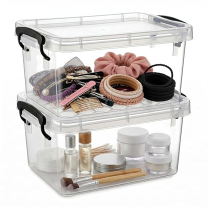 2 Pack 2 QT Plastic Storage Bins with Lids | Clear Stackable Bins with Secure Latches and Handles Heavy-Duty Storage Containers For Home Office and Garage Organization - size: 2 Qt