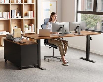 55" L Shaped Electric Standing Desk with Cabinet Sets, Walnut/Black (Pack of 2) - color: Walnut+black, size: 55 Inch (Pack of 2)