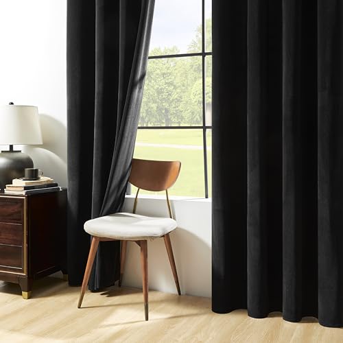 Joydeco Black Velvet Curtains 63 Inches Long, Luxury Grommet Blackout Curtain 2 Panels, Thermal Insulated Privacy Room Darkening Window Drapes for Bedroom Living Room Home Theatre (52Wx63L) - color: *Grommet | Black, size: 52"W x 63"L (Pack of 2)