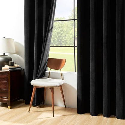 Joydeco Black Velvet Curtains 63 Inches Long, Luxury Grommet Blackout Curtain 2 Panels, Thermal Insulated Privacy Room Darkening Window Drapes for Bedroom Living Room Home Theatre (52Wx63L) - color: *Grommet | Black, size: 52"W x 63"L (Pack of 2)