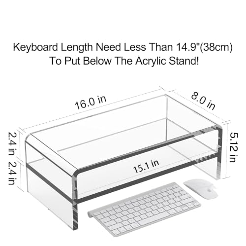 Egchi Clear Acrylic Monitor Stand Riser 2 Tier, 5.12 Inches High Clear Computer Desk Organizer Shelf for Multi Media PC Storage Laptop | Clear, Desk Shelf, for Multi Media PC Storage, Laptop Stand - size: 16''x8''x5.12''-2 Tiers