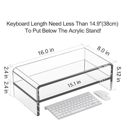 Egchi Clear Acrylic Monitor Stand Riser 2 Tier, 5.12 Inches High Clear Computer Desk Organizer Shelf for Multi Media PC Storage Laptop | Clear, Desk Shelf, for Multi Media PC Storage, Laptop Stand - size: 16''x8''x5.12''-2 Tiers