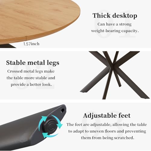 HIPIHOM 43.2"-59.1" Extendable Round Dining Table | Mid century modern oak finish, MDF board, space saving design, for 4-6 person, kitchen & coffee table - color: Oak Table, size: Oak Table