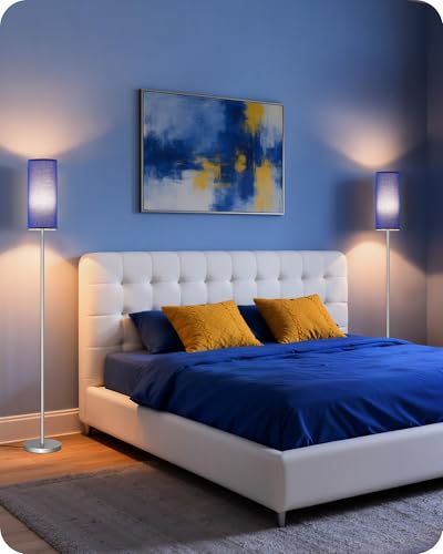 Dimmable Floor Lamps for Living Room with Remote and Foot Switch, 64.4” Modern Standing Tall Lamp, Corner Lamp for Bedroom, Office, Bulb Included, 3000K-6500K, Blue and Silver, FCC Listed SU06LD05W1 - color: Blue and Silver