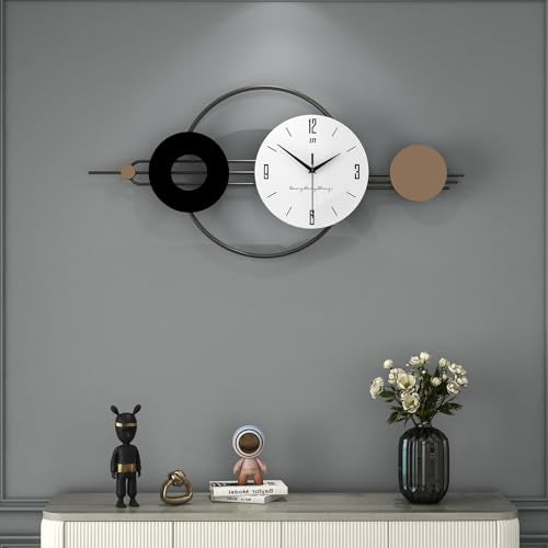 Decorative Wall Clocks for Living Room Decor, Large Modern Metal Wall Clocks Battery Operated for Bedroom Kitchen Office Home 31 Inch Big Silent Black Clock Wall Decor Non Ticking for Indoor - style: Art Deco