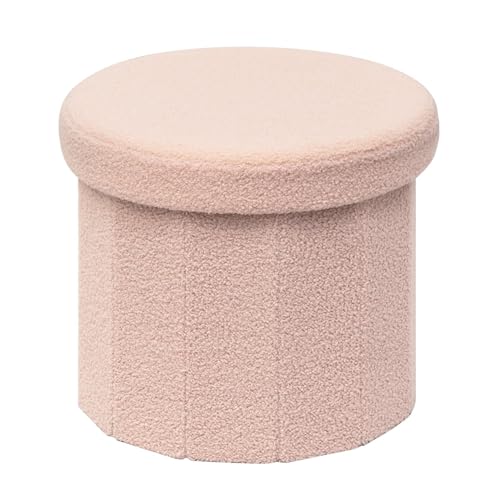 PINPLUS Round Storage Ottoman Cube Footrest - Versatile Boucle & Faux Teddy Fur with Hidden Compartment for Living Room, Dorm, Bedroom - Pink, 15"x15"x13.2" - color: Pink, size: 15"D x 15"W x 13.2"H