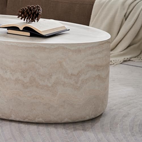 43.7''Oval Faux Marble Coffee Table, Modern Fiberglass Cocktail Table - color: 43.7'' Mars Pattern