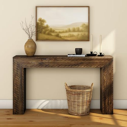 Plank+Beam Camden Console Table, 56 Inch, Rustic Barnwood Brown | Low-VOC Finish, Rustic Finish, Solid Wood - color: Rustic Barnwood, size: 56 Inch without Shelf