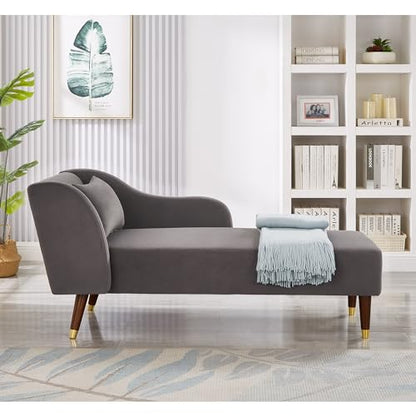 Bellemave Chaise Lounge Indoor, Velvet Upholstered Lounge Chair with Pillow, Solid Wood Legs Modern Chaise Lounge Chair for Living Room Bedroom Office (Grey) - color: Grey