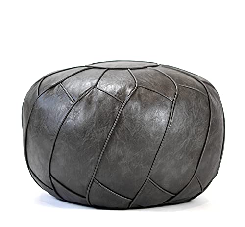 Moderner Faux Leather Pouf Unstuffed Ottoman Moroccan Footstool, Floor Footrest Cushion, Storage Solution - Natural Brown Color (Dark Grey, Round) - color: Dark Grey
