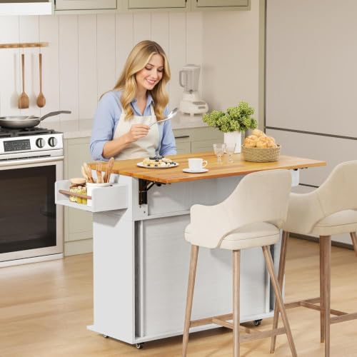 DHH Rolling Kitchen Island with Drop Leaf Countertop&Ample Storage - 39.4" Small Mobile Kitchen Cart On Wheels with Sliding Door,Drawers,Spice Rack & 2-Tier Storage(Grayish White) - color: Grayish White