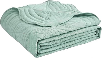 DaisyHuang Bedspread - Full Size Bedding Cover - Modern & Contemporary Coverlet Set, Real Stitching, Reversible, Lightweight, 5 Piece, Seaglass - color: Seaglass, size: Full(96"x110")