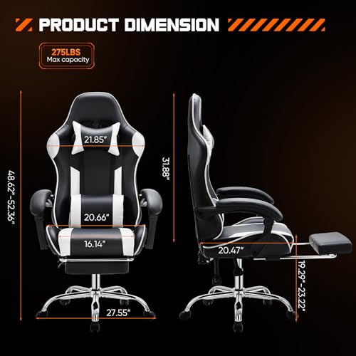 Sweetcrispy Gaming Chair, High Back Office Chair, Home Office | PU Leather Ergonomic, Adjustable Headrest Footrest, Linkage Armrest, Video Racing, White - color: Pu White