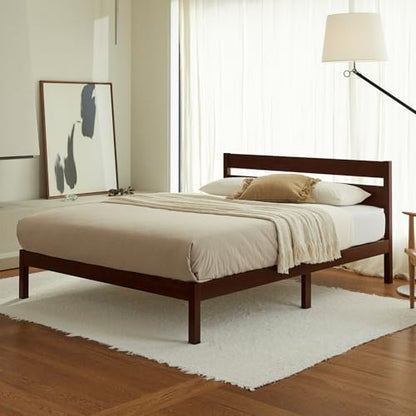 LIFEMENT Twin Bed Frame with Headboard Classic Wood Platform, Noise Free, Under Bed Storage, No Box Spring Needed, Easy Assembly, Walnut - size: Twin