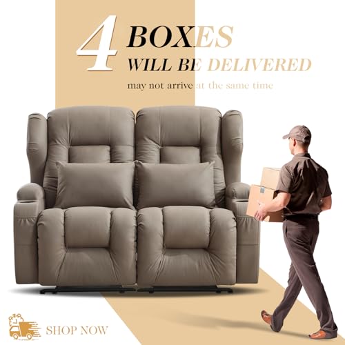 Loveseat Recliner Sofa,RV Wall Hugger Recliners for Small Spaces,Reclining Loveseat Sofa Recliner with Cup Holders/Lumbar Pillows,RV Furniture (Khaki, 56" 2-Seater) - color: Khaki, size: 56" 2-Seater