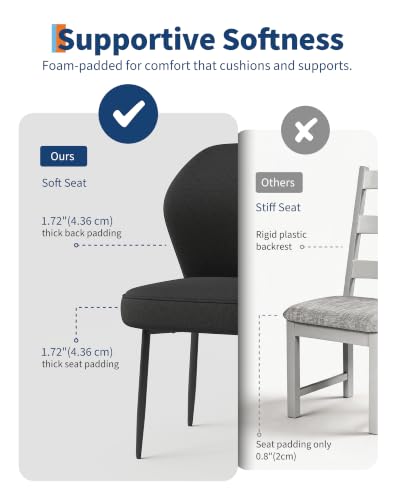 Garvee Linen Dining Chairs Set of 2, Modern Fabric Upholstered Kitchen Side Chairs with Metal Pegs, Black - color: Black, size: Set of 2
