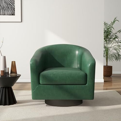 Swivel Barrel Accent Chair, Comfy Reading Armchair, Green, Set of 1 | Club Chairs for Adults, Low-Back Design, Modern Round Style, Solid Wood Frame & Metal Swivel Base, For Living Room & Bedroom - color: Green