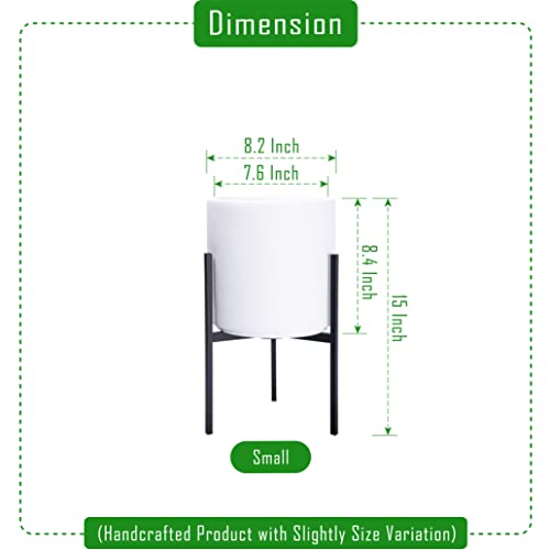 D'vine Dev Cylinder Planter Pot with Metal Stand, White, 8 in, 96-T-A-1 | Durable Fiberclay Construction, Sleek Modern Design, Heavy-Duty Iron Stand, Drainage Hole & Saucer, Elegant Indoor Display - color: White, size: Small 8 Inch