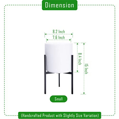 D'vine Dev Cylinder Planter Pot with Metal Stand, White, 8 in, 96-T-A-1 | Durable Fiberclay Construction, Sleek Modern Design, Heavy-Duty Iron Stand, Drainage Hole & Saucer, Elegant Indoor Display - color: White, size: Small 8 Inch