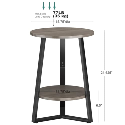 sthmec Small Round End Table, 2 Tier Side Table with Storage Shlef,Coffee Table Wooden Tabletop & Metal Frame,Round Accent Table Small Nightstands Couch Tables for Bedroom,Livingroom, Grey - color: Grey