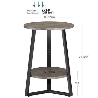 sthmec Small Round End Table, 2 Tier Side Table with Storage Shlef,Coffee Table Wooden Tabletop & Metal Frame,Round Accent Table Small Nightstands Couch Tables for Bedroom,Livingroom, Grey - color: Grey