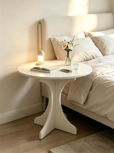 24in Large White Round Side Table, Modern Minimalist Accent End Table with Curved Tripod Base, Compact Sofa Side Table, Easy Assembly Coffee Table for Living Room Bedroom Balcony - color: 24in-white