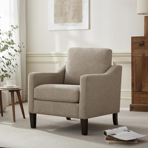 VKNOW Accent Chairs, Living Room Chairs with Wood Legs, Brown | Mid Century Armchair, Flexible Cushion, No Tool Assembly, Removable Cushion, Upholstered Single Sofa For Living Room, Bedroom - color: Brown