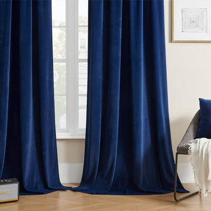 Joydeco Blue Velvet Curtains 63 inch Length 2 Panels Burg Set, Luxury Rod Pocket Thermal Insulated Window Blackout Curtain, Room Darkening Drapes for Living Dining Room Bedroom Privacy - color: Rod Pocket | Royal Blue, size: 52"W x 63"L (Pack of 2)