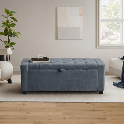 GRAINELL 42.13” Storage Ottoman Bench, Upholstered Tufted Bedroom Bench | End of Bed Storage Bench for Living Room & Entryway, 350 lb Capacity - color: Blue