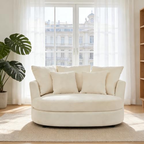 Chifee & Vingol 55" W Oversized Accent Barrel Chair Large Round Chair Extra Large Armchair with 5 Pillows for Living Room,Bedroom,Home Theater,Chenille,Beige - color: 55"- Beige