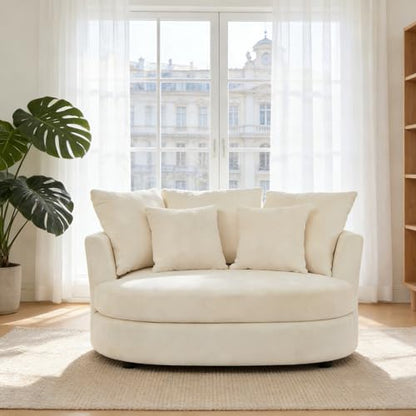 Chifee & Vingol 55" W Oversized Accent Barrel Chair Large Round Chair Extra Large Armchair with 5 Pillows for Living Room,Bedroom,Home Theater,Chenille,Beige - color: 55"- Beige