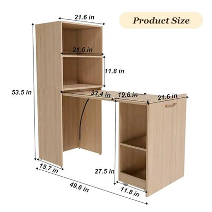 HRVEOCEI Bamboo Fold Out Desk with Storage, Mid Century Hideaway Desk for Small Spaces, Folding Computer Desk for Home Office Bedroom Apartment, Space Saving (Natural Wood) - color: Natural Wood