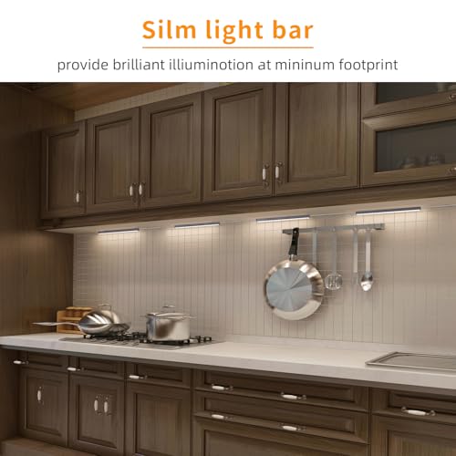 LUMILAND 6 Pcs 12-inch Led Under Cabinet Lighting Plug-in with Hand Wave, Dimmable 6000K Cold White Under Counter Lights Linkable with Memory Function for Kitchen
