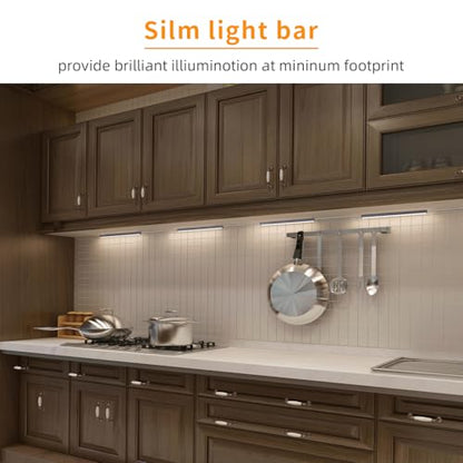 LUMILAND 6 Pcs 12-inch Led Under Cabinet Lighting Plug-in with Hand Wave, Dimmable 6000K Cold White Under Counter Lights Linkable with Memory Function for Kitchen