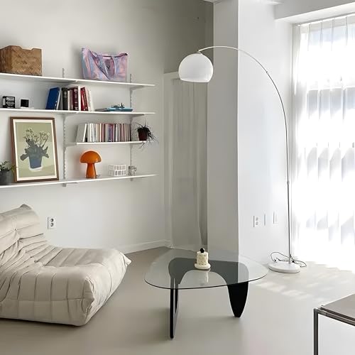 Mid Century Modern White Arc Floor Lamp for Living Room and Bedroom | 9.84 In Globe Acrylic Lampshade,Marble Base,59-70 In Adjustable Height,3000K Warm Light,Foot Switch Control,Couch Lamp - color: White-Acrylic
