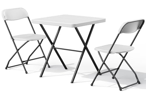 Folding Table Set with 2 Pack Folding Chairs, No Assembly Portable Event Table and Chairs Set, Heavy Duty Foldable Card Table and Chairs for Outdoor, Camping, Patio, Picnic, Dining, Indoor(White) - color: White, size: 27inch-3 Pack