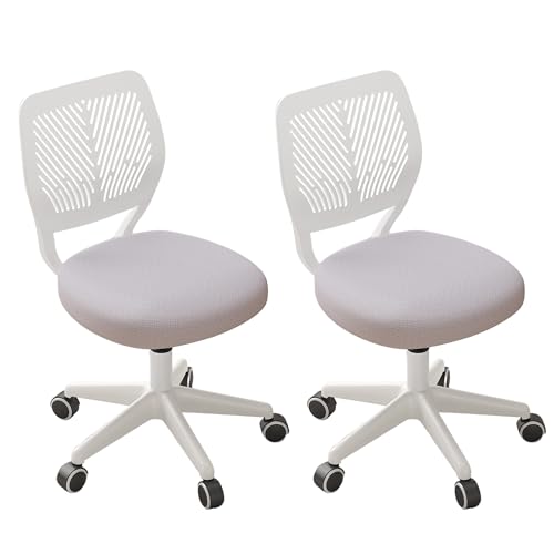 JPBSTO Small Desk Chair with Wheels, Armless Rolling Office Chair with Soft Mesh Padded Cushion, Height Adjustable Ergonomic Study Computer Chair for Girls Boys Teens - color: Grey 2pcs