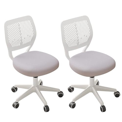 JPBSTO Small Desk Chair with Wheels, Armless Rolling Office Chair with Soft Mesh Padded Cushion, Height Adjustable Ergonomic Study Computer Chair for Girls Boys Teens - color: Grey 2pcs