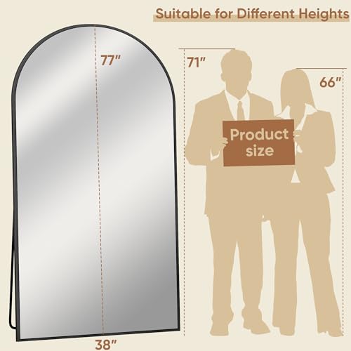 77"x38" Arched Full Length Mirror, Large Floor Mirror, Black | Oversized Aluminum Full Body Mirror, HD Shatterproof Tempered Glass, Lean/Stand/Wall for Living Room,Bedroom, Dressing Room - color: Black, size: 77"L x 38"W