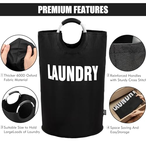 DOKEHOM 160L XX-Large Laundry Basket (7 Colors), Collapsible Laundry Bag, Foldable Laundry Hamper, Folding Washing Bin (Black, XXL) | Freestanding tall washing bin & foldable laundry bag. Extra large clothes storage basket with durable sturdy handles - co