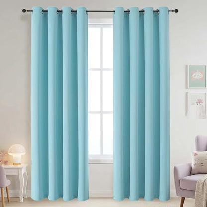 Blackout Curtains 84 Inches Long - Solid Thermal Insulated Thick Fabric Blackout Curtains for Bedroom, Grommet Soundproof Window Drapes, 2 Panels, Aqua, 2x52Wx84L Inches - color: Aqua, size: 52"W x 84"L (Pack of 2)