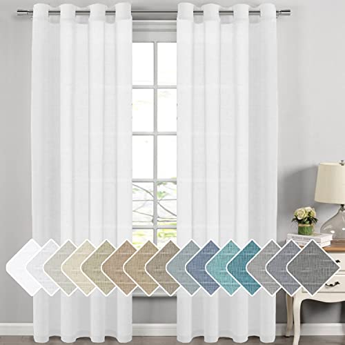 H.VERSAILTEX Natural Linen Semi Sheer Curtains for Living Room Extra Long Curtains Made of Rich Linen Soft Material, Nickel Grommet Window Panel Drapes (Set of 2, 52 by 108 Inch, Pure White) - color: Pure White, size: 52"W x 108"L (Pack of 2)